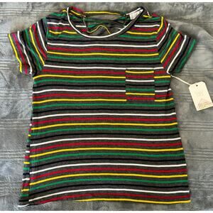 Nwt Glitz Multicolor Striped Criss Cross Back Short Sleeve T-Shirt Womens Medium